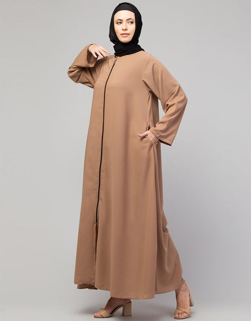 Dubai Basic Abaya with Front Zipper for Daily Wear in the Color Skin